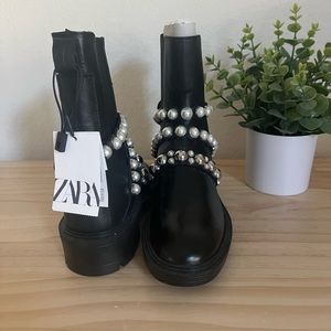 ZARA Pearl Strap Black Boot